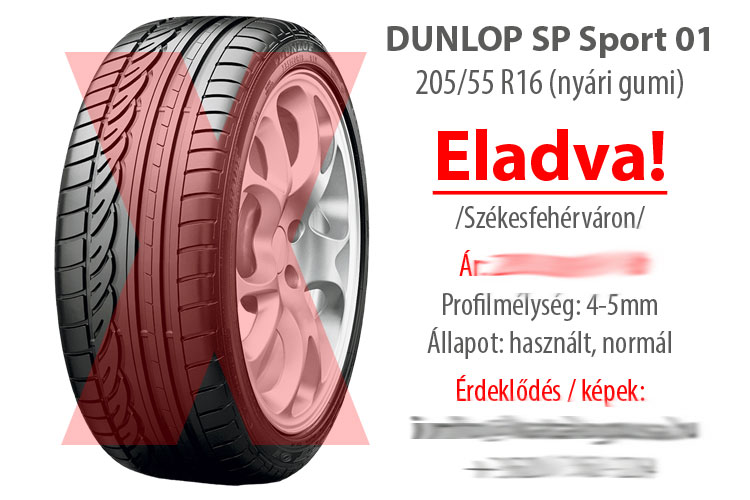 Dunlop SP Sport 01 - 205/55 R16 (nyári gumik): Eladó